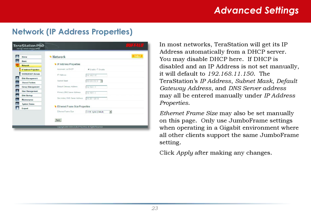 Buffalo Technology TS-RHTGL/R5 user manual Network IP Address Properties 