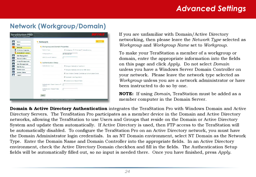 Buffalo Technology TS-RHTGL/R5 user manual Network Workgroup/Domain 