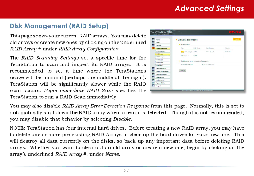 Buffalo Technology TS-RHTGL/R5 user manual Disk Management RAID Setup 