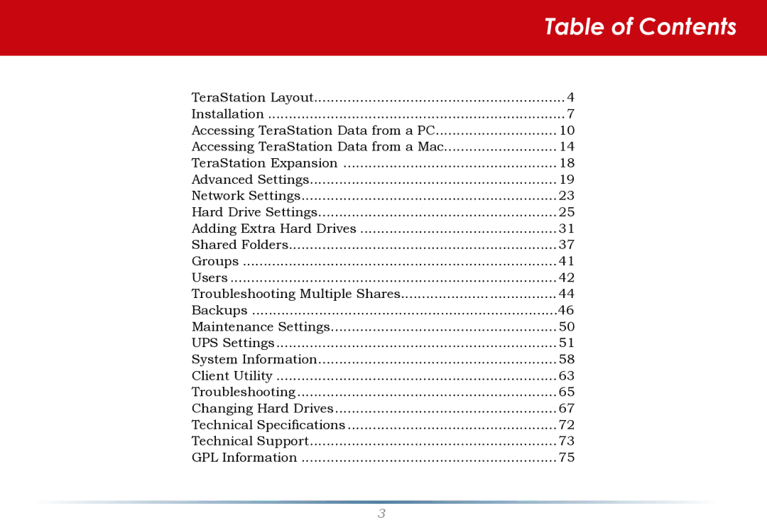 Buffalo Technology TS-RHTGL/R5 user manual Table of Contents 