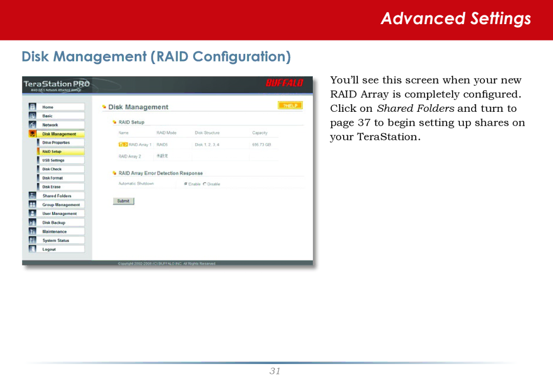 Buffalo Technology TS-RHTGL/R5 user manual Disk Management RAID Configuration 