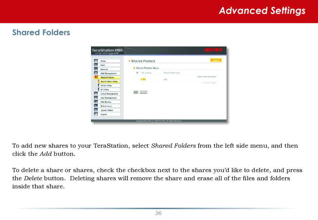 Buffalo Technology TS-RHTGL/R5 user manual Shared Folders 