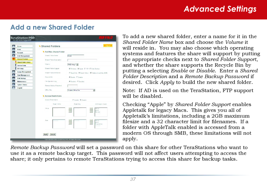 Buffalo Technology TS-RHTGL/R5 user manual Add a new Shared Folder 