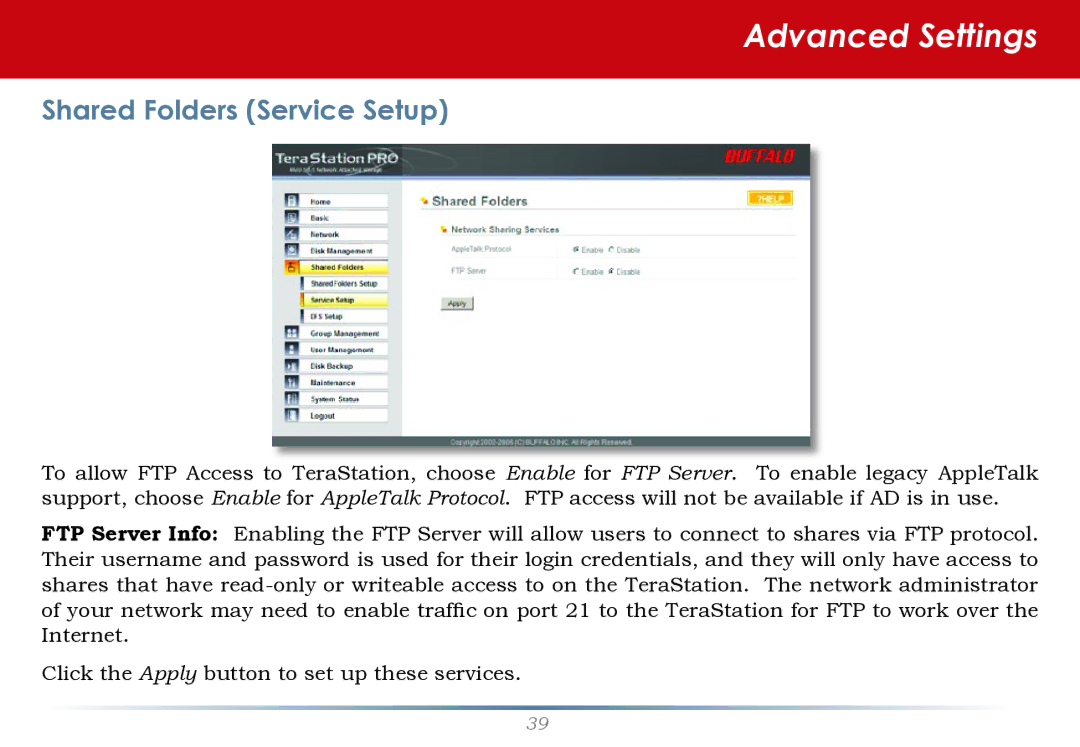 Buffalo Technology TS-RHTGL/R5 user manual Shared Folders Service Setup 