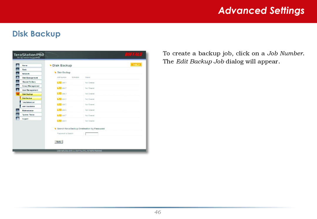 Buffalo Technology TS-RHTGL/R5 user manual Disk Backup 