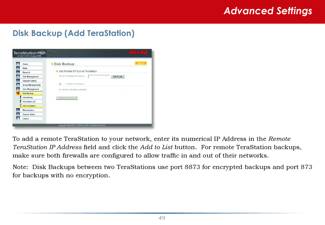 Buffalo Technology TS-RHTGL/R5 user manual Disk Backup Add TeraStation 