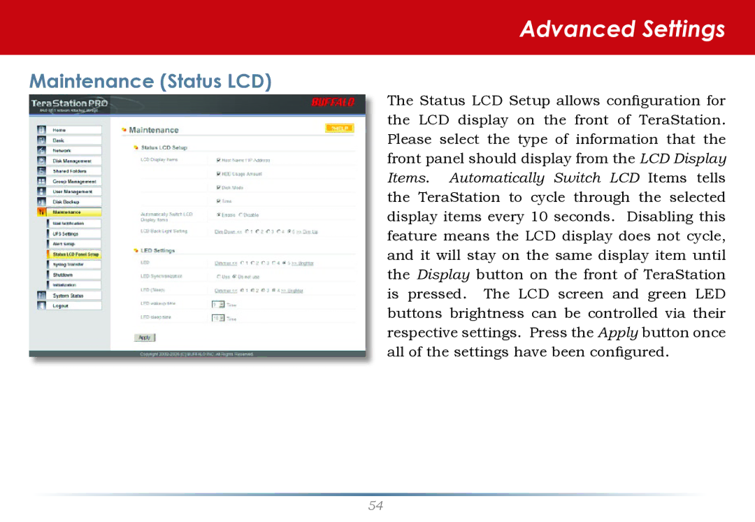 Buffalo Technology TS-RHTGL/R5 user manual Maintenance Status LCD 