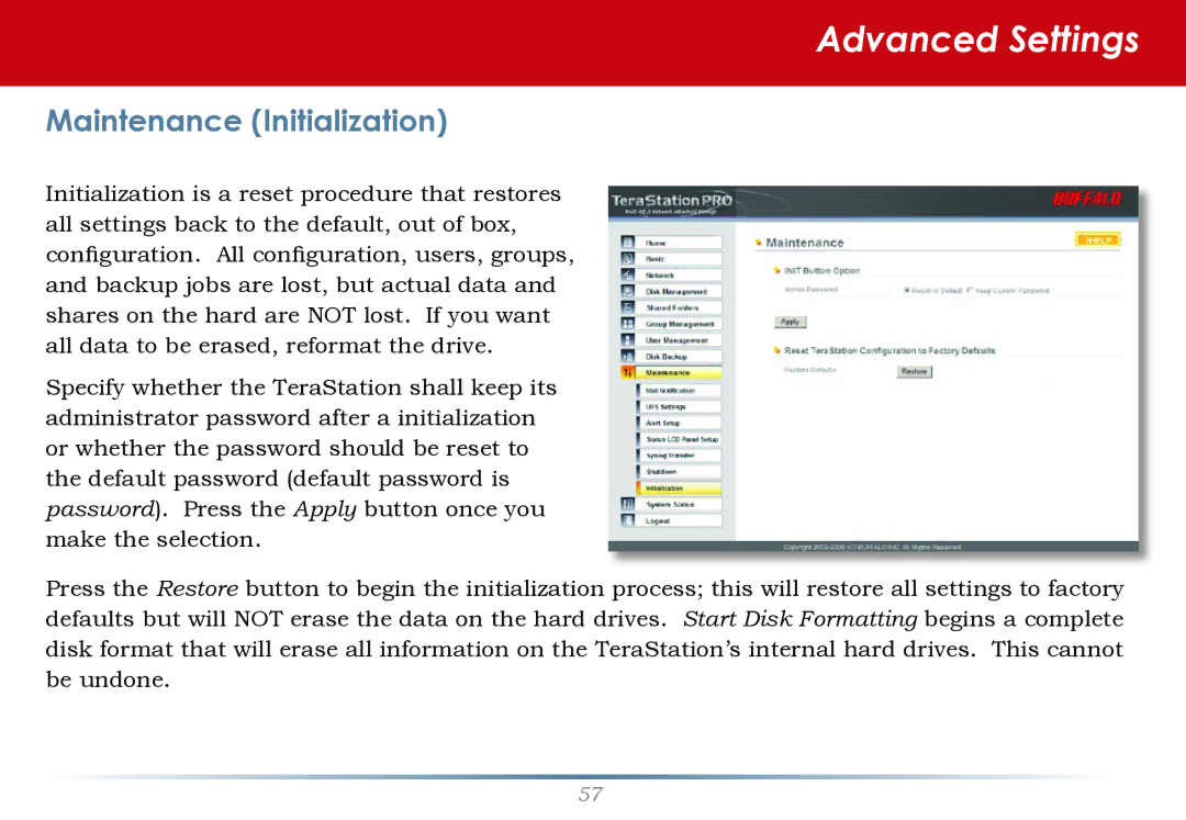 Buffalo Technology TS-RHTGL/R5 user manual Maintenance Initialization 