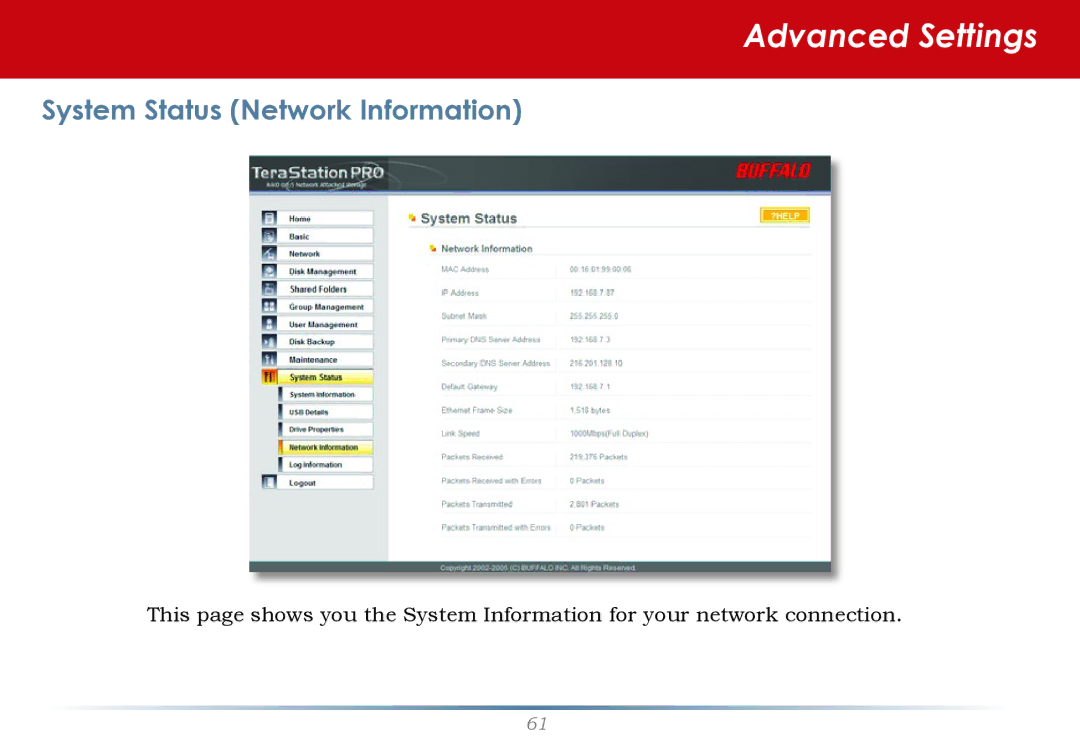 Buffalo Technology TS-RHTGL/R5 user manual System Status Network Information 