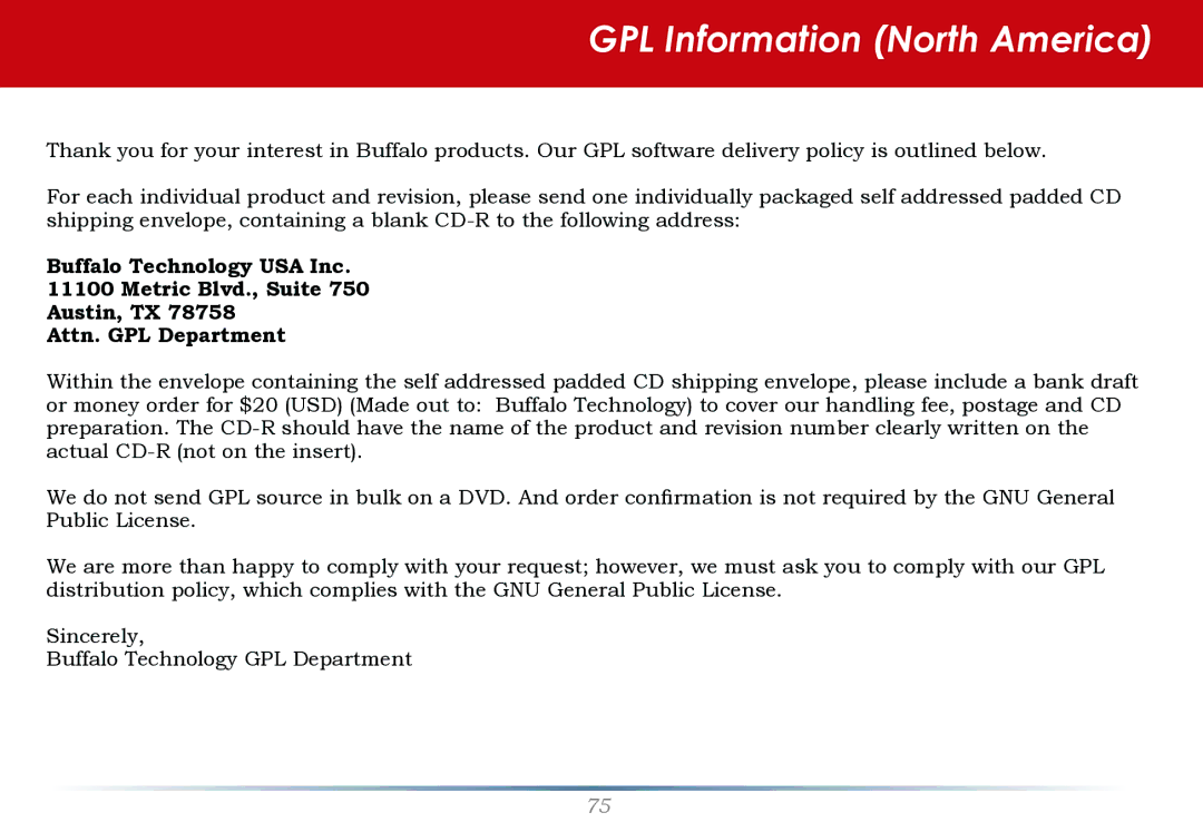 Buffalo Technology TS-RHTGL/R5 user manual GPL Information North America 