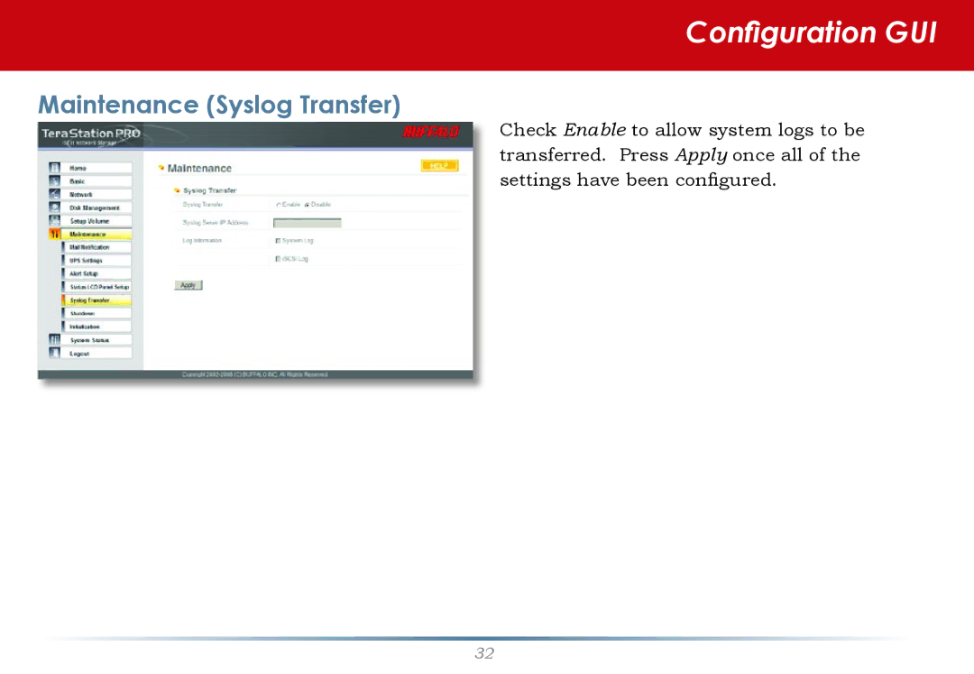 Buffalo Technology TS-RITGL/R5 user manual Maintenance Syslog Transfer 