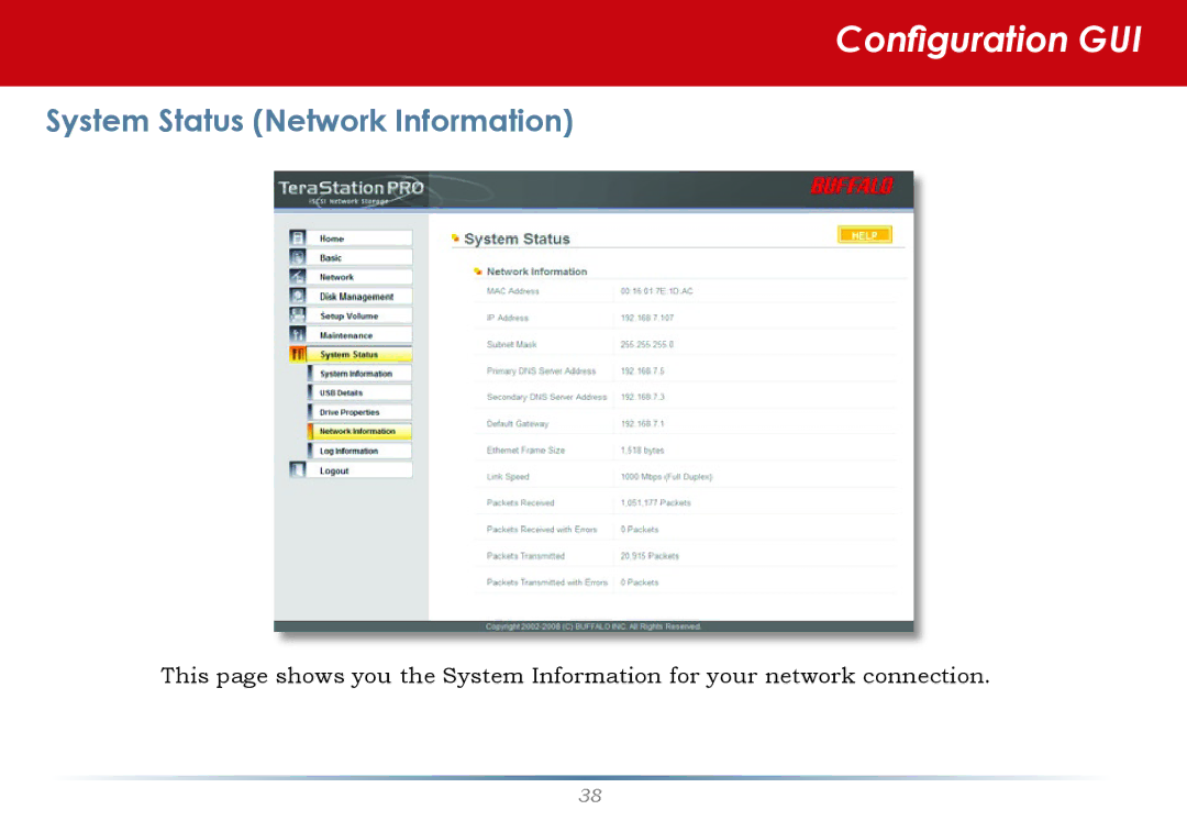 Buffalo Technology TS-RITGL/R5 user manual System Status Network Information 