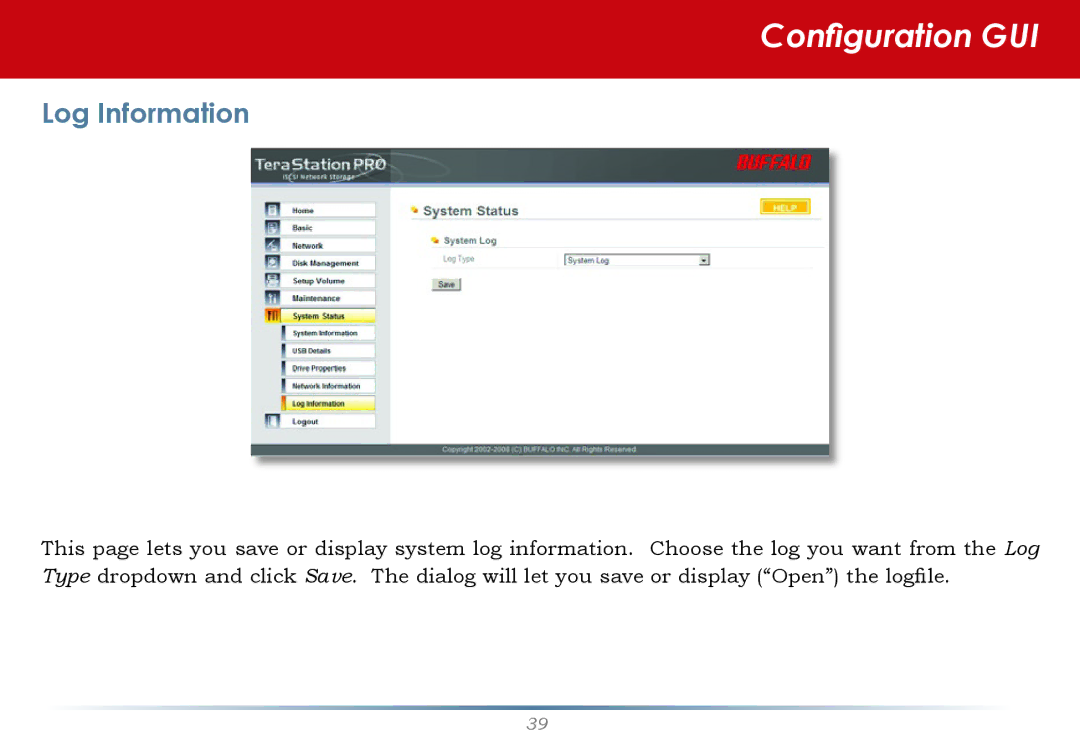 Buffalo Technology TS-RITGL/R5 user manual Log Information 