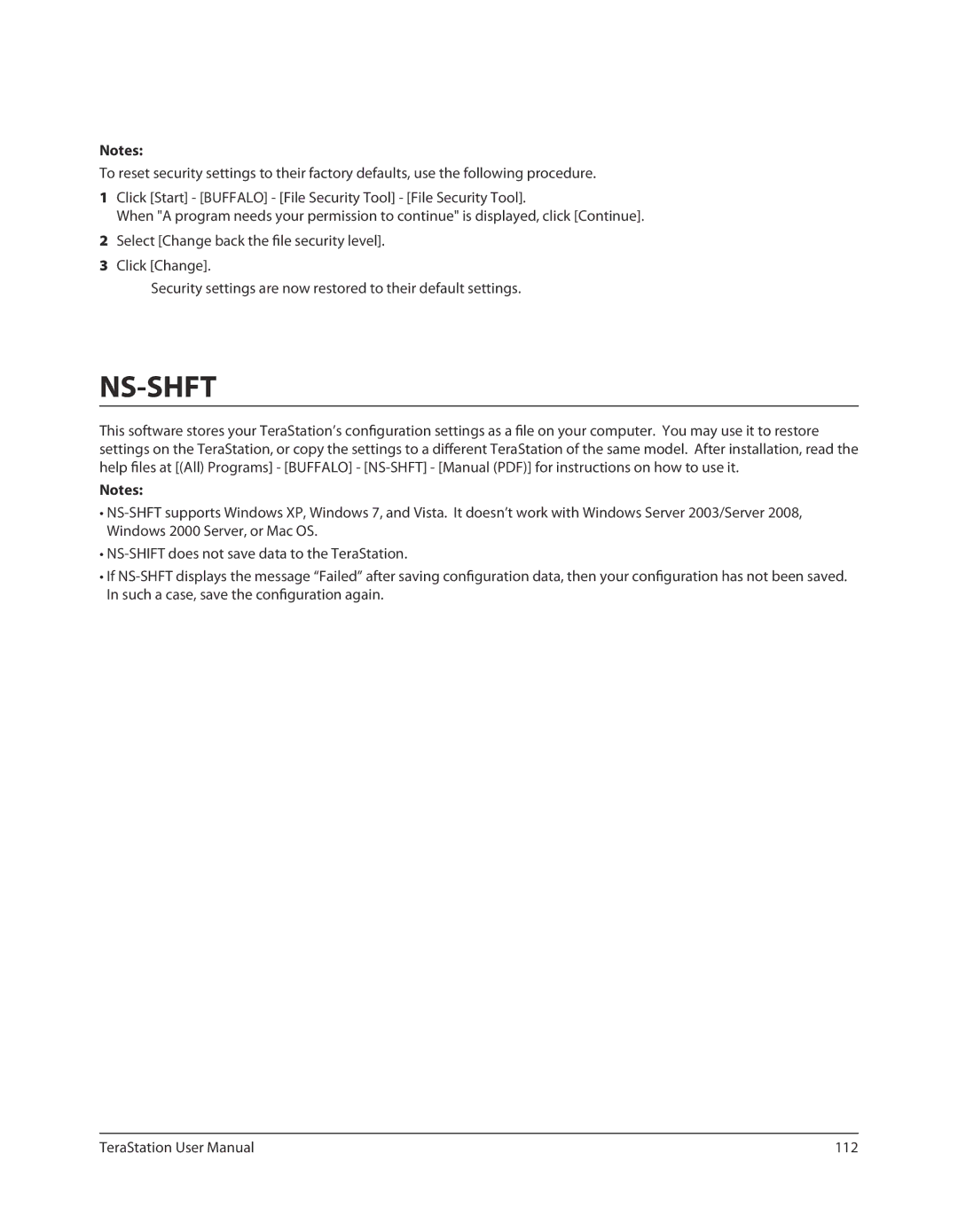 Buffalo Technology TS-RXL, TSXE80TLR5 user manual Ns-Shft 