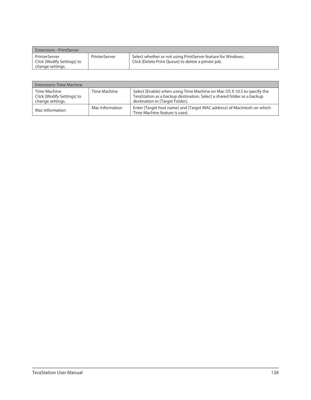 Buffalo Technology TS-RXL, TSXE80TLR5 user manual 138, Time Machine feature is used 