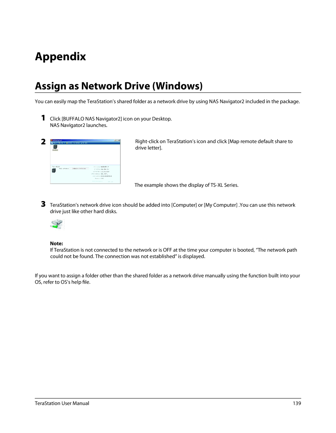 Buffalo Technology TSXE80TLR5, TS-RXL user manual Appendix, Assign as Network Drive Windows 