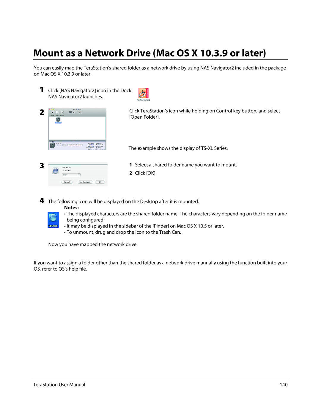 Buffalo Technology TS-RXL Mount as a Network Drive Mac OS X 10.3.9 or later, Example shows the display of TS-XL Series 