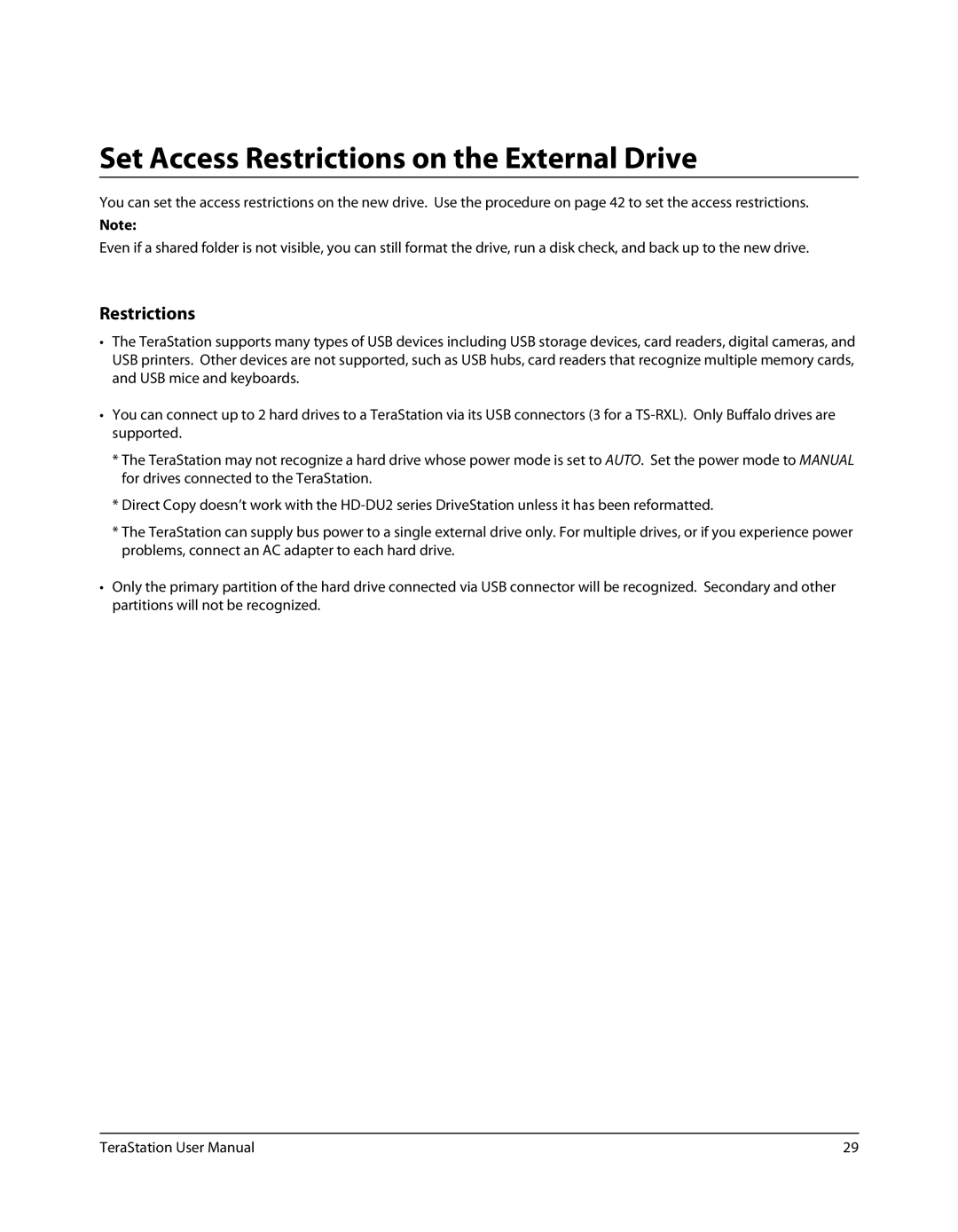 Buffalo Technology TSXE80TLR5, TS-RXL user manual Set Access Restrictions on the External Drive 