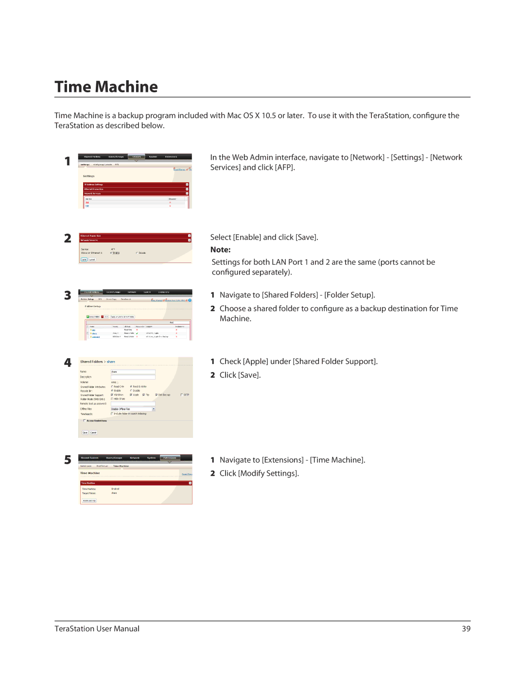 Buffalo Technology TSXE80TLR5, TS-RXL user manual Time Machine, Services and click AFP, Click Modify Settings 