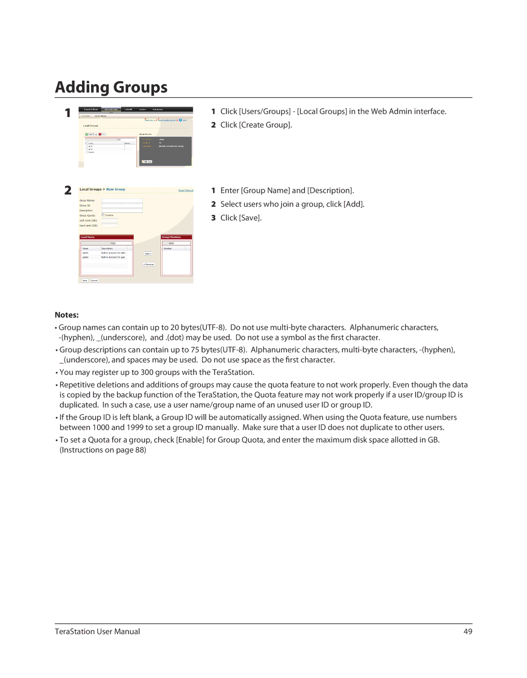 Buffalo Technology TSXE80TLR5, TS-RXL user manual Adding Groups 