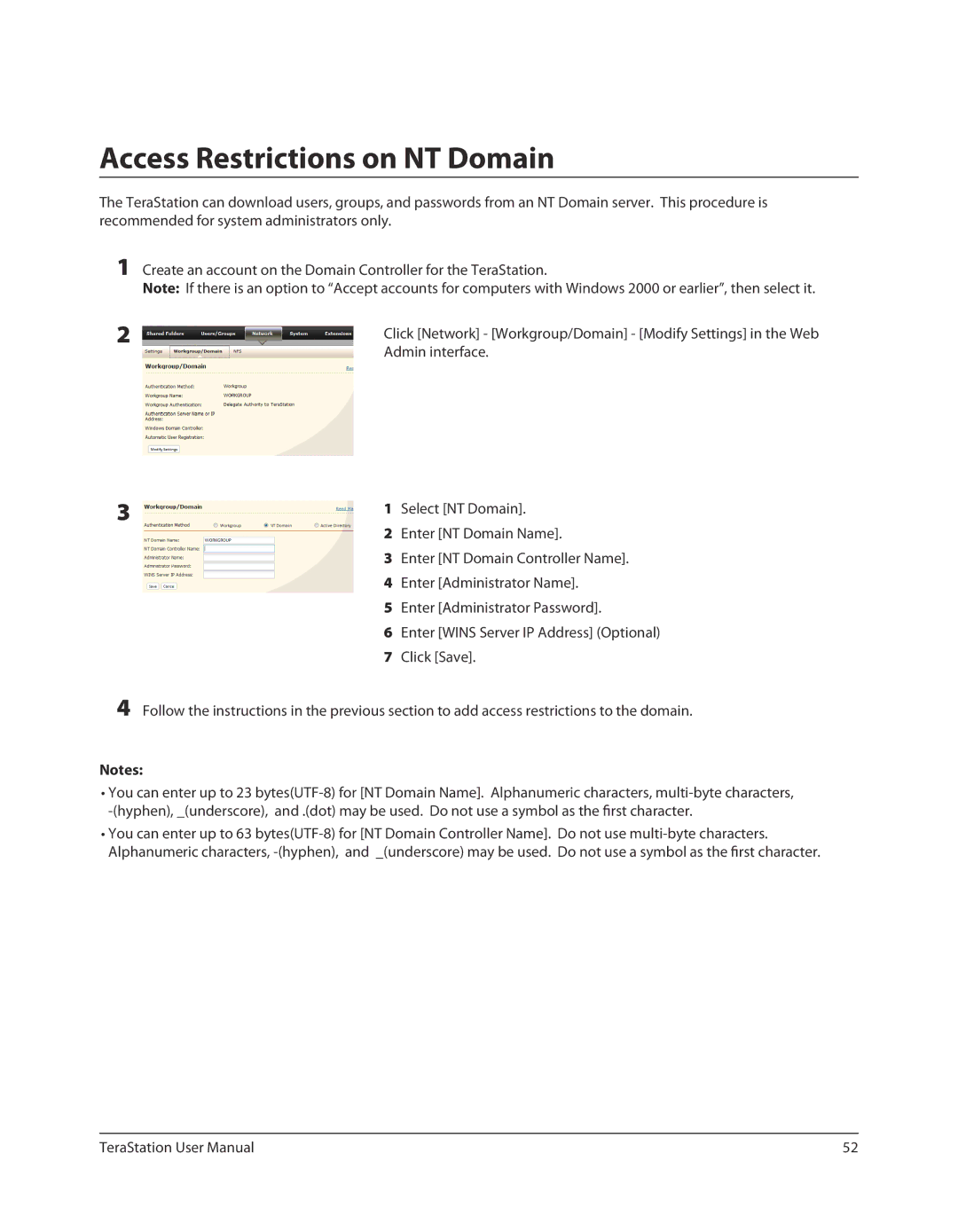 Buffalo Technology TS-RXL, TSXE80TLR5 user manual Access Restrictions on NT Domain 