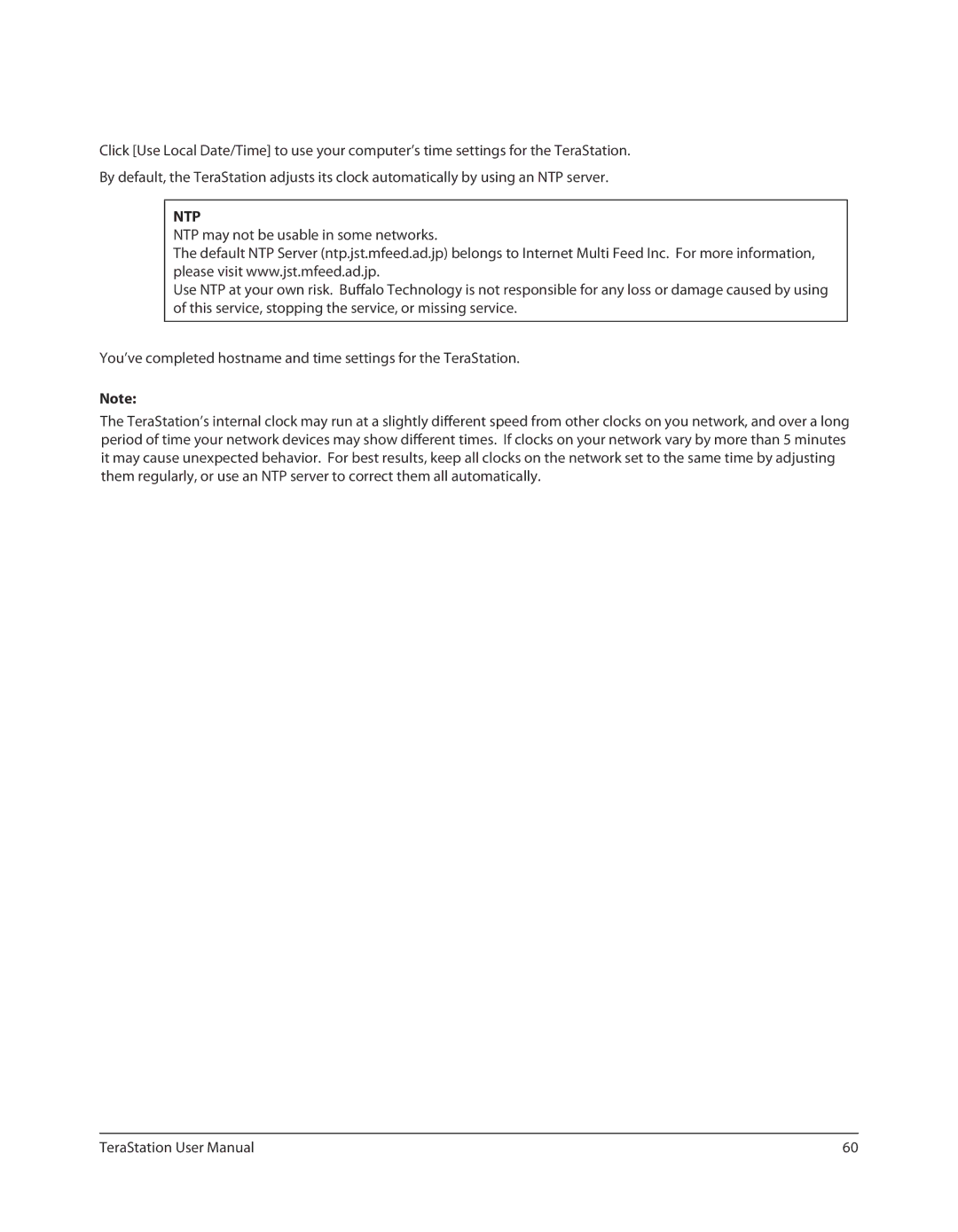 Buffalo Technology TS-RXL, TSXE80TLR5 user manual Ntp 