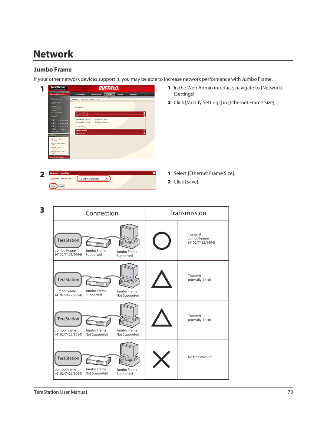 Buffalo Technology TSXE80TLR5, TS-RXL user manual Network, Jumbo Frame, TeraStation 