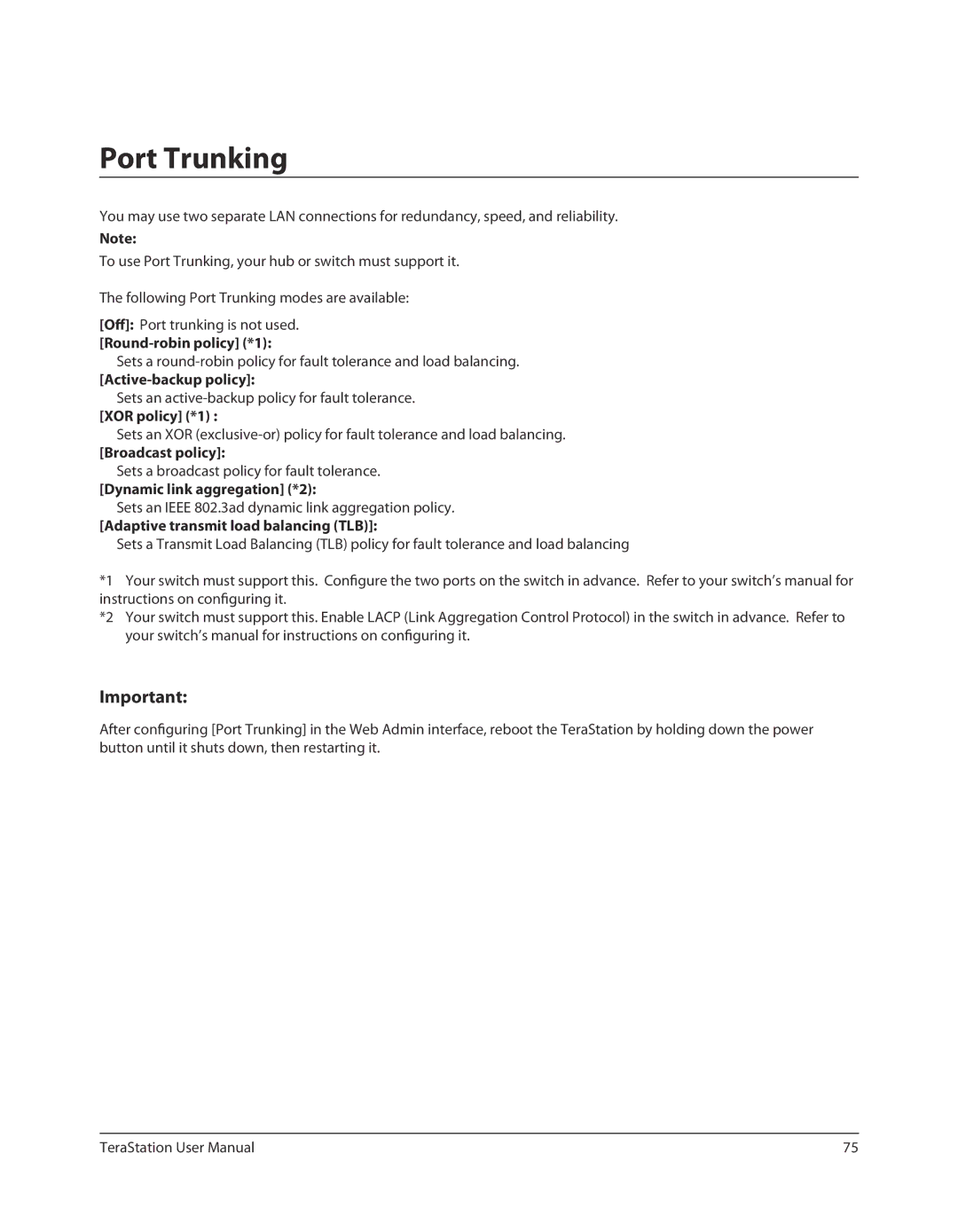 Buffalo Technology TSXE80TLR5, TS-RXL user manual Port Trunking 