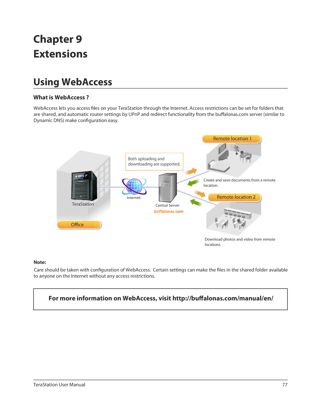 Buffalo Technology TSXE80TLR5, TS-RXL Chapter Extensions, Using WebAccess, What is WebAccess ?, Office, Remote location 