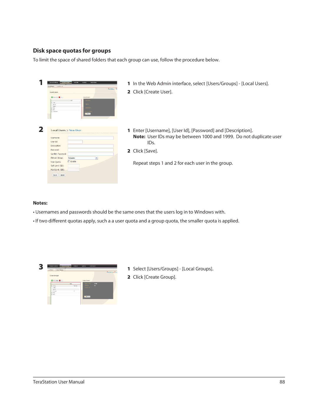 Buffalo Technology TS-RXL, TSXE80TLR5 user manual Disk space quotas for groups, Click Create Group 