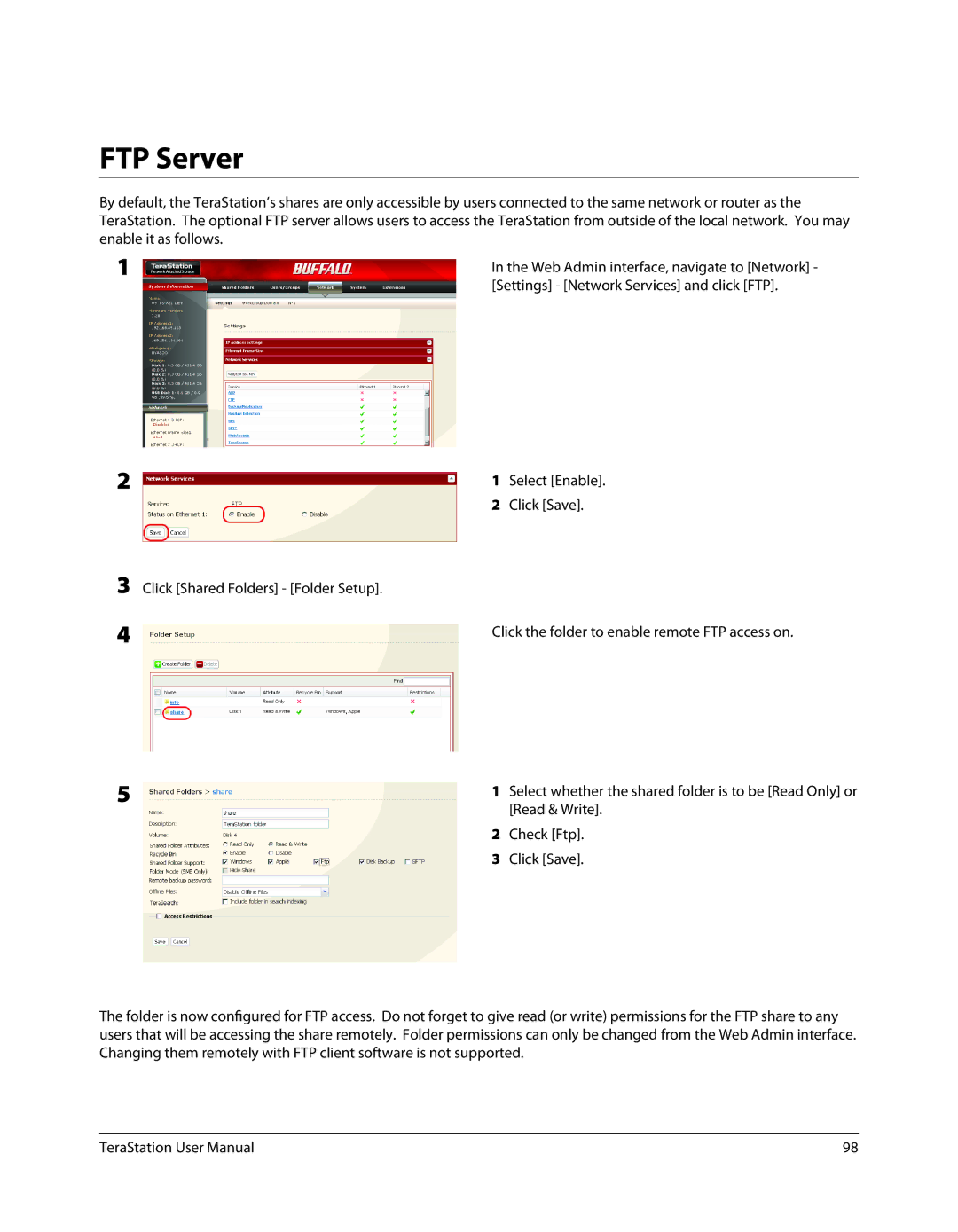 Buffalo Technology TS-RXL FTP Server, Settings Network Services and click FTP, Web Admin interface, navigate to Network 