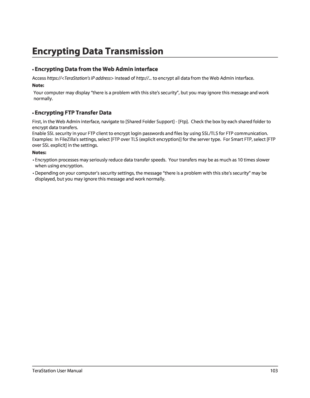 Buffalo Technology TSXE80TLR5, TS-RXL user manual Encrypting Data Transmission, Encrypting Data from the Web Admin interface 