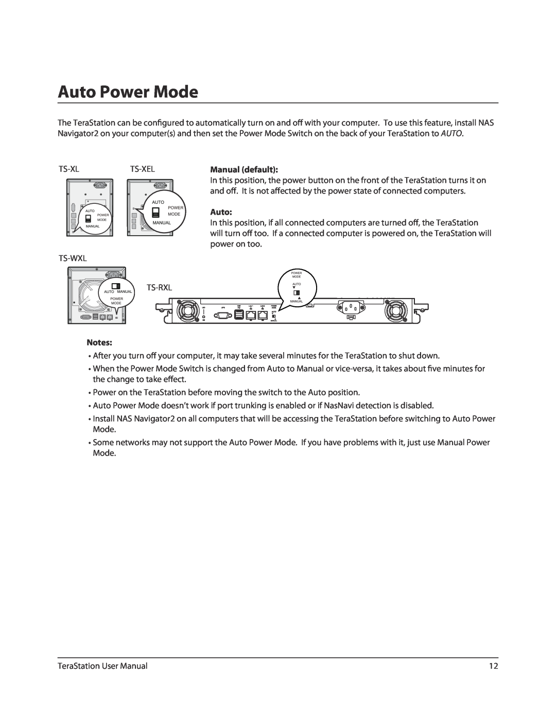 Buffalo Technology TS-RXL, TSXE80TLR5 user manual Auto Power Mode, Manual default 