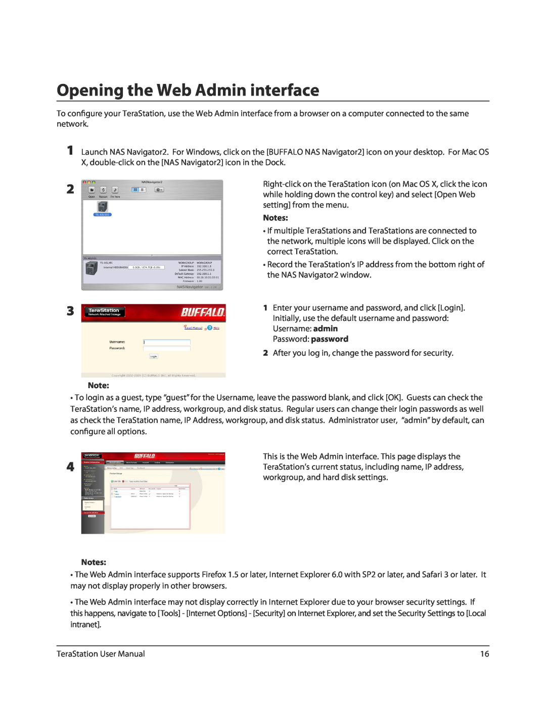 Buffalo Technology TS-RXL, TSXE80TLR5 user manual Opening the Web Admin interface 
