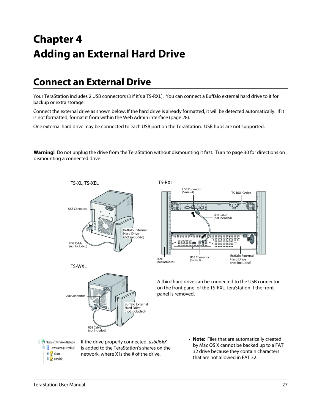Buffalo Technology TSXE80TLR5, TS-RXL user manual Chapter Adding an External Hard Drive, Connect an External Drive 
