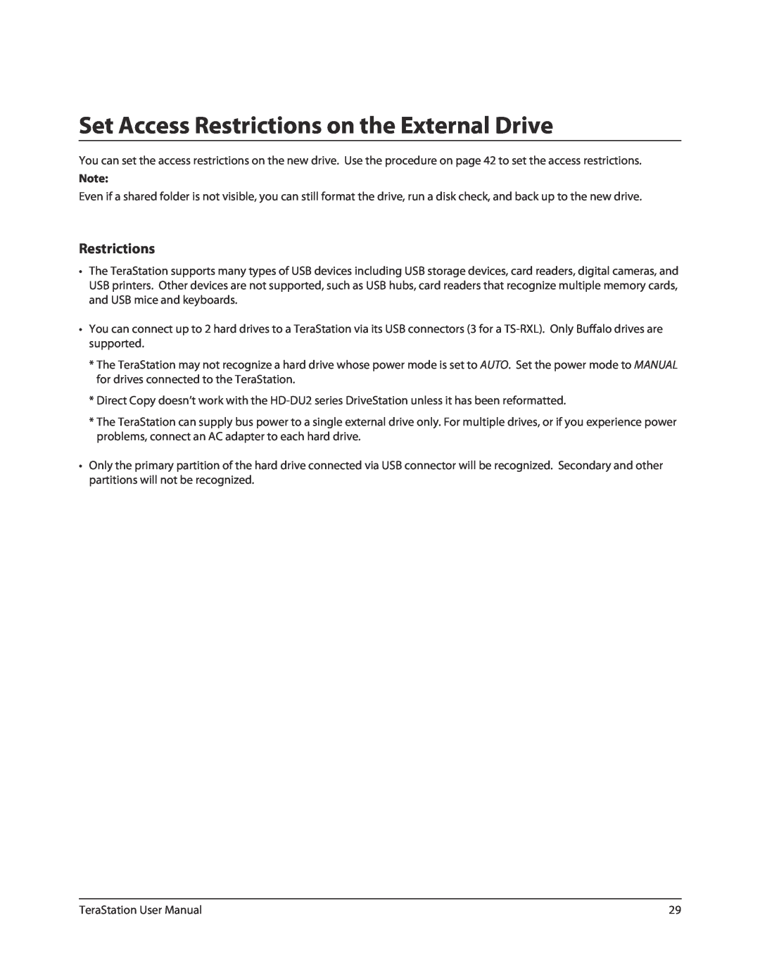 Buffalo Technology TSXE80TLR5, TS-RXL user manual Set Access Restrictions on the External Drive 