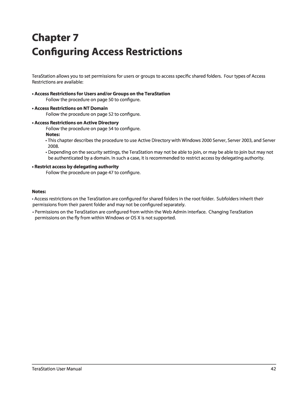 Buffalo Technology TS-RXL, TSXE80TLR5 user manual Chapter Configuring Access Restrictions, Access Restrictions on NT Domain 