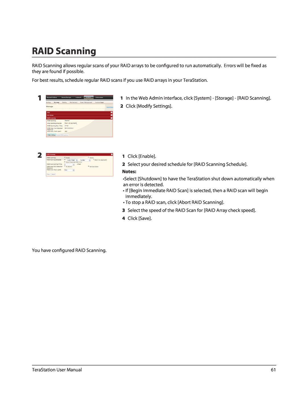 Buffalo Technology TSXE80TLR5, TS-RXL user manual RAID Scanning, Click Modify Settings, Click Enable 