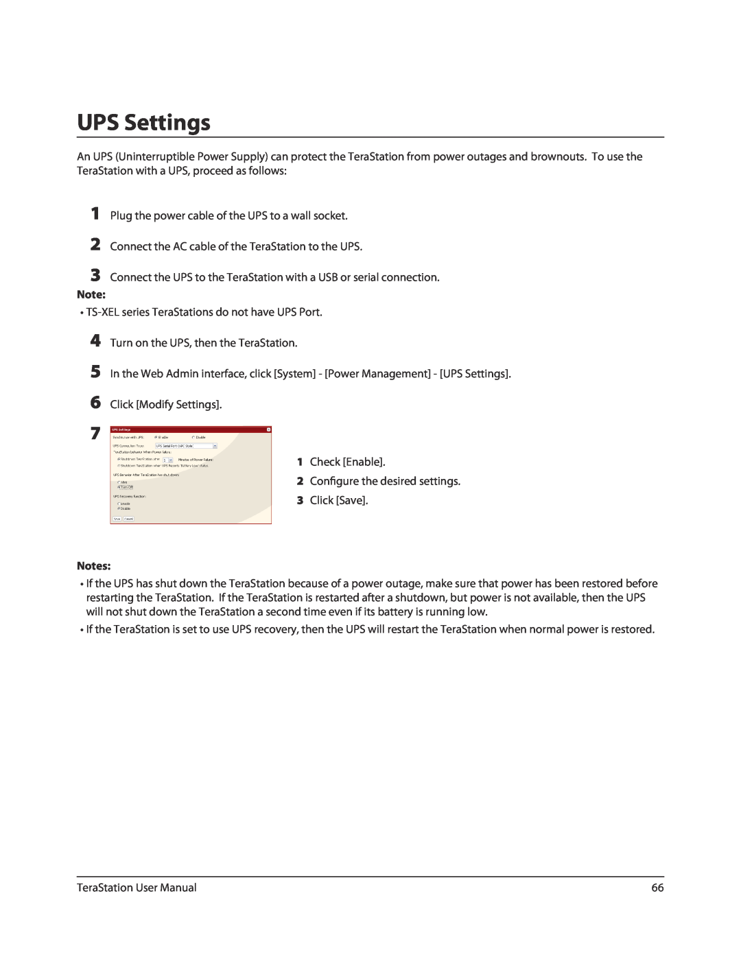Buffalo Technology TS-RXL, TSXE80TLR5 user manual UPS Settings 