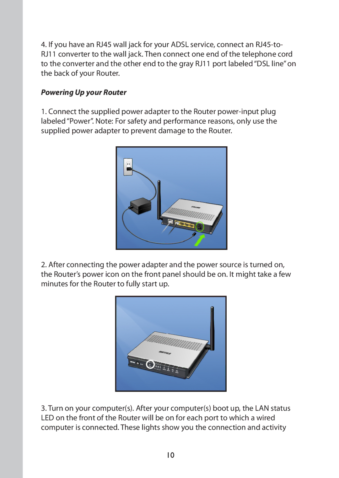 Buffalo Technology WBMR-G125 manual Powering Up your Router 