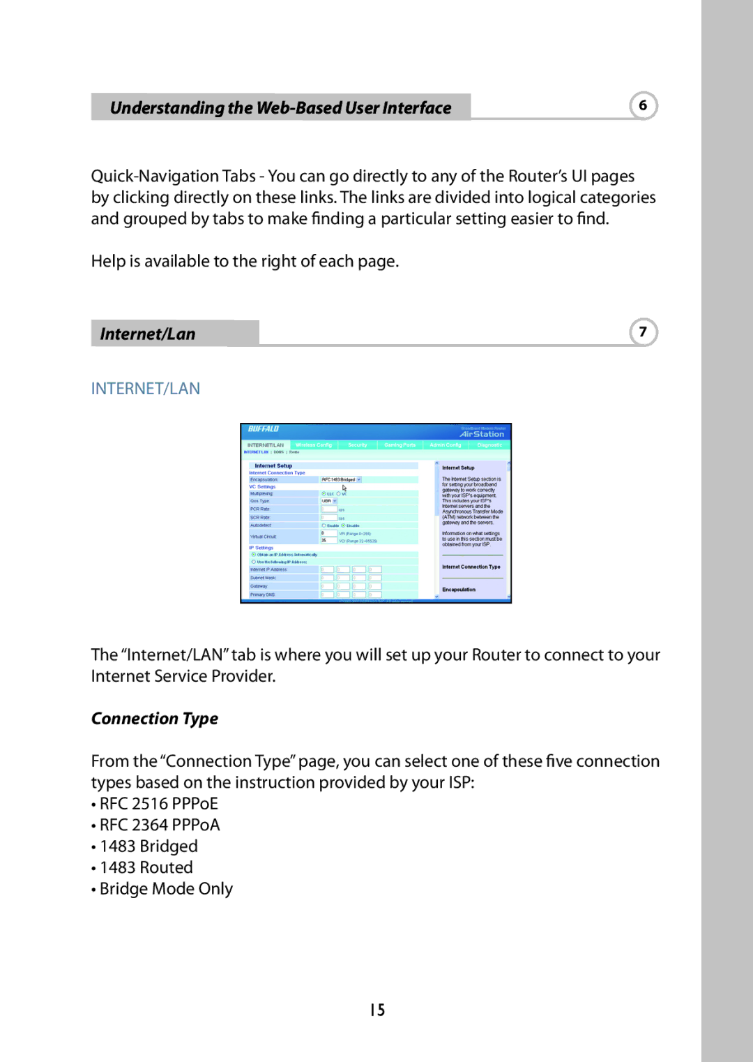 Buffalo Technology WBMR-G125 manual Understanding the Web-Based User Interface, Internet/Lan, Connection Type 