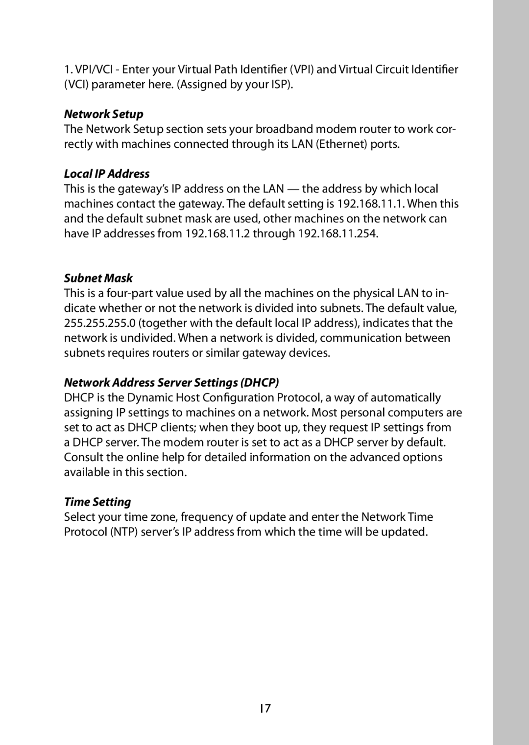 Buffalo Technology WBMR-G125 manual Network Setup, Local IP Address, Subnet Mask, Network Address Server Settings Dhcp 