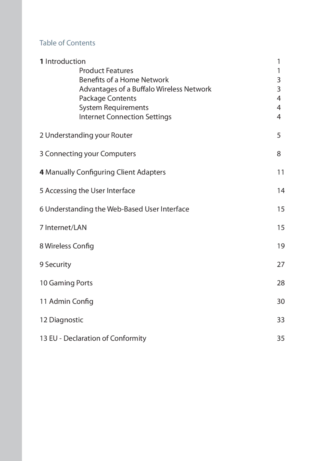 Buffalo Technology WBMR-G125 manual Table of Contents 