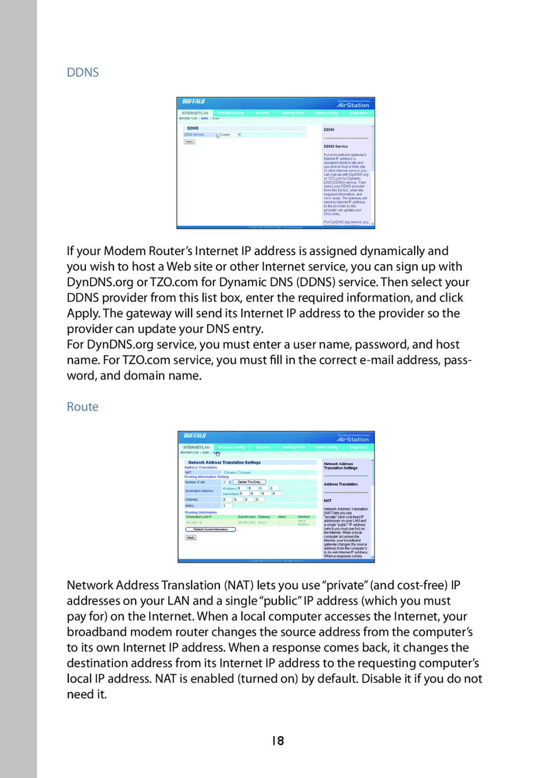 Buffalo Technology WBMR-G125 manual Ddns, Route 