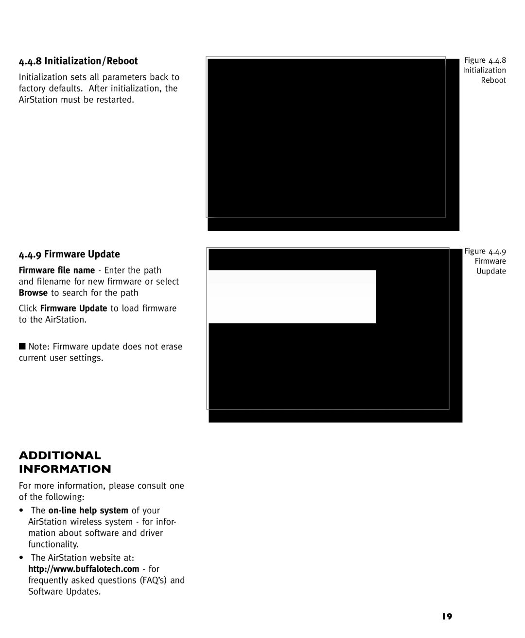 Buffalo Technology WBR-G54 manual Additional Information, Initialization/Reboot, Firmware Update 