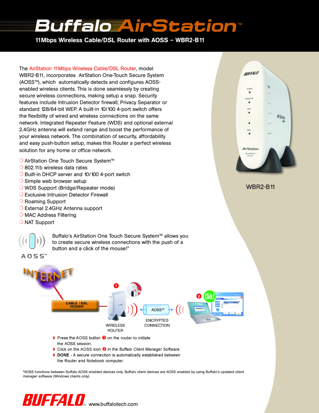 Buffalo Technology manual 11Mbps Wireless Cable/DSL Router with Aoss WBR2-B11 