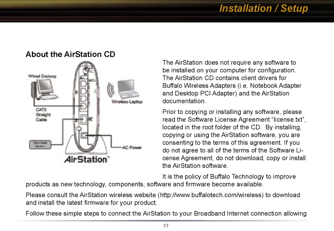 Buffalo Technology WBR2-G54 user manual Installation / Setup, About the AirStation CD 