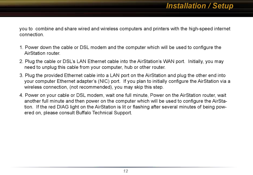 Buffalo Technology WBR2-G54 user manual Installation / Setup 