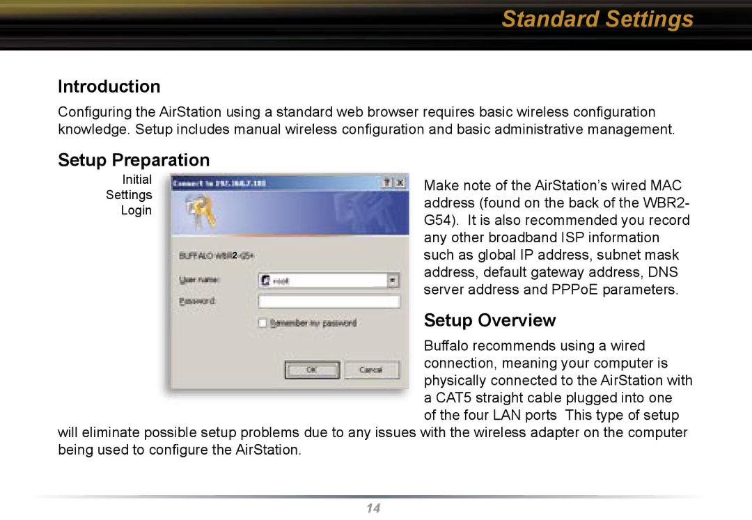 Buffalo Technology WBR2-G54 user manual Introduction, Setup Preparation, Setup Overview 