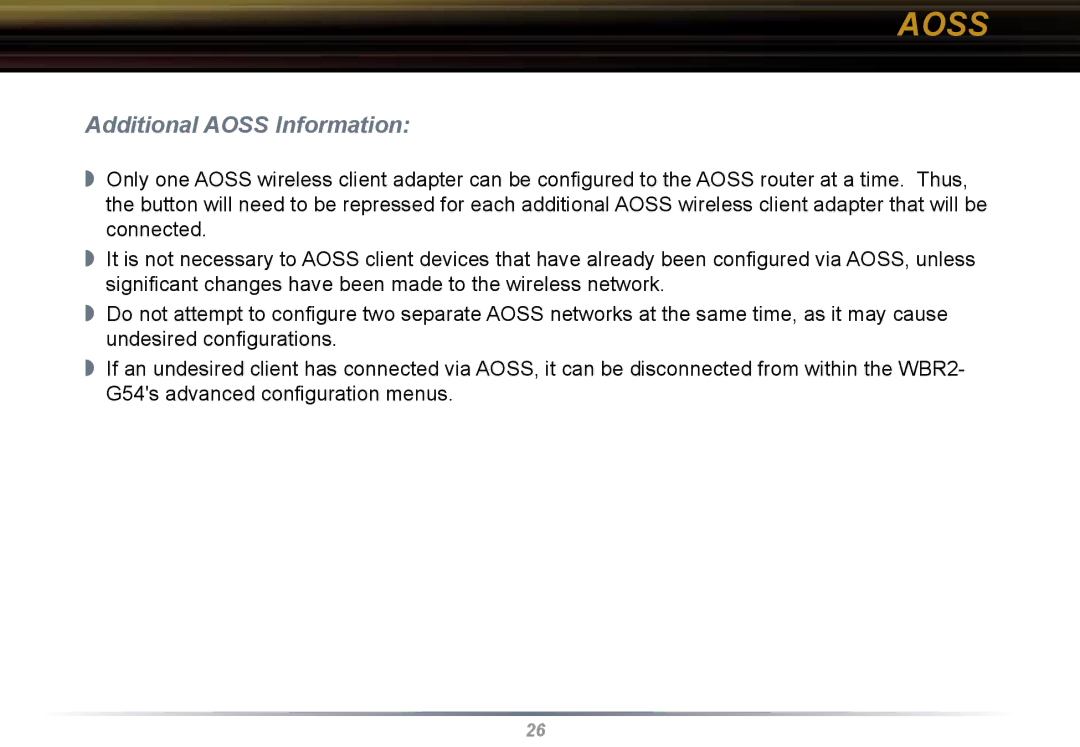 Buffalo Technology WBR2-G54 user manual Additional Aoss Information 